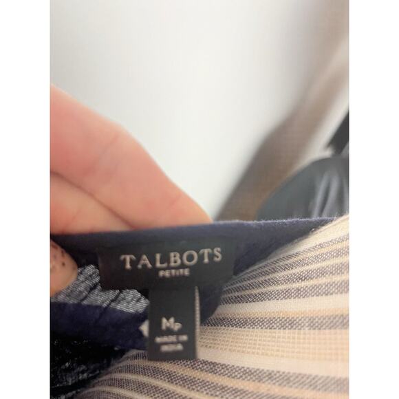 Talbots Sz Medium Navy Embroidered Floral Peaseant top Boho - Picture 6 of 7